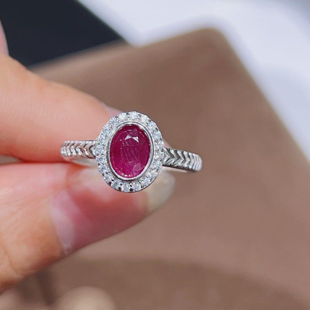 天然ルビーリング5×7mm18K仕上げ S925 鮮紅ピジョンブラッド3色展開