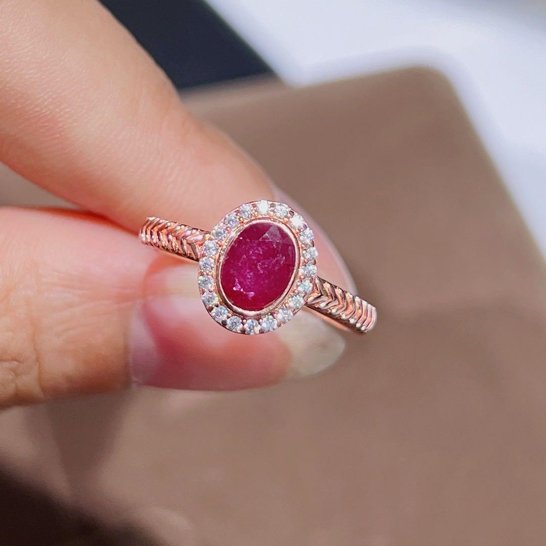 天然ルビーリング5×7mm18K仕上げ S925 鮮紅ピジョンブラッド3色展開