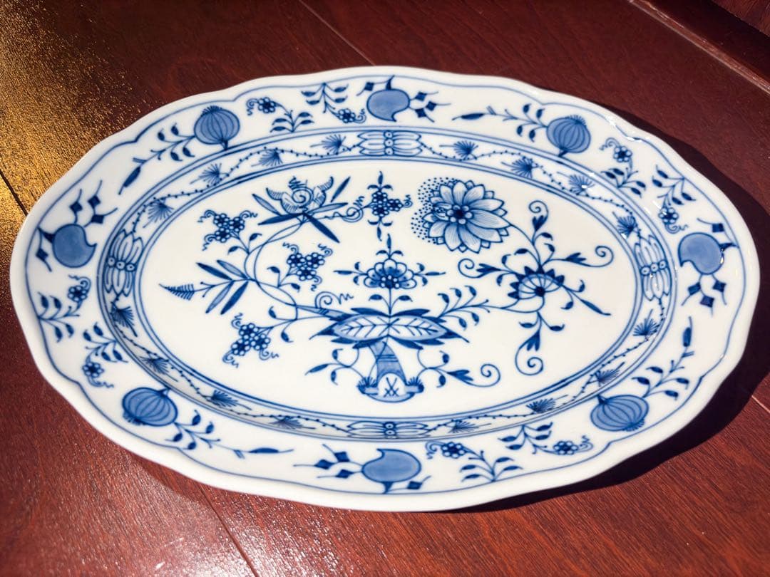 【未使用・美品】マイセン ブルーオニオン オーバルプレート トレイ 1級品