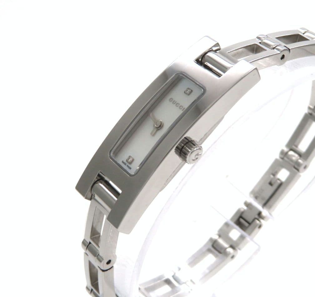 【3900L】GUCCI グッチ時計 2Pダイヤモンド ホワイトシェル☆極美品☆