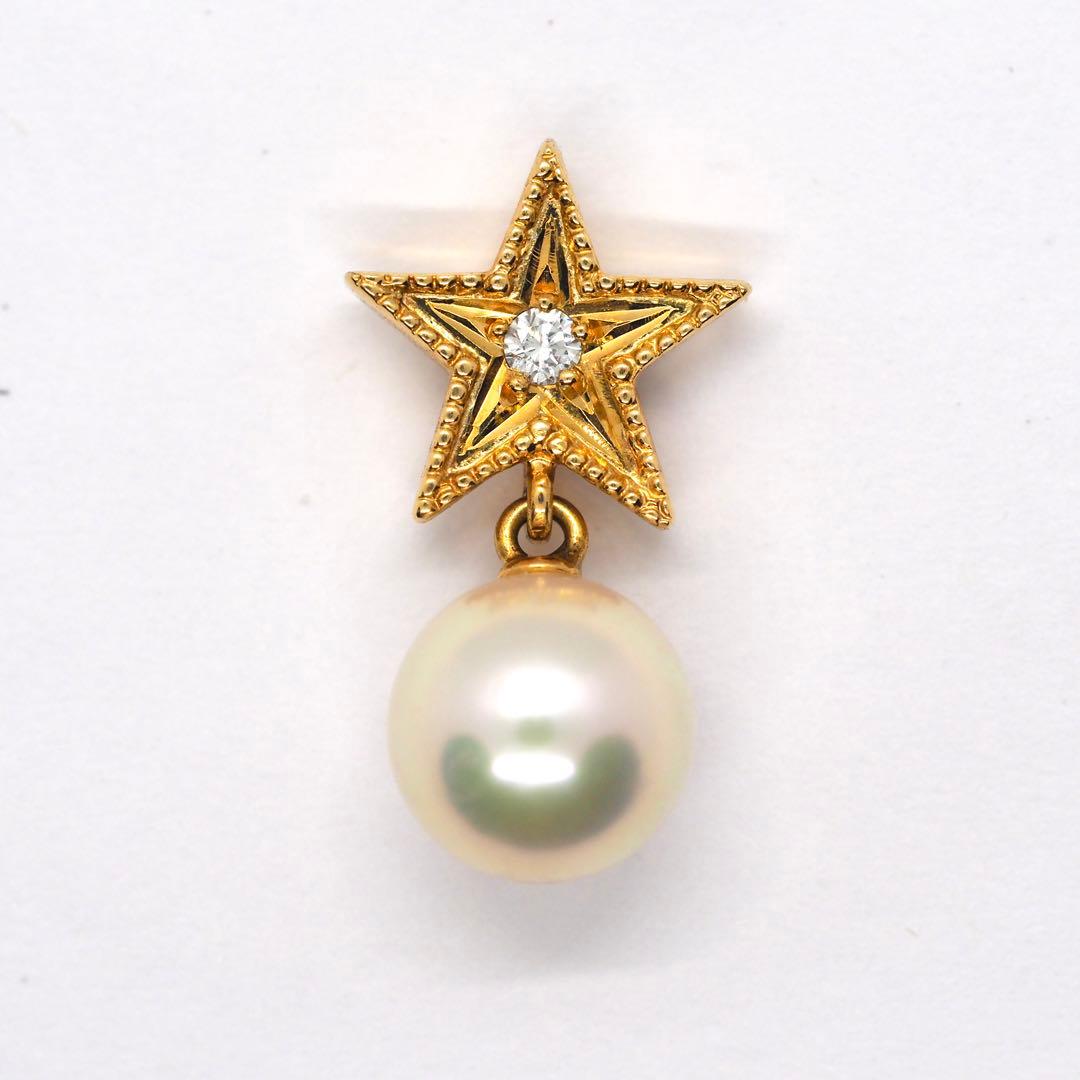 【MIKIMOTO】K18 ダイヤモンド パール 星型 ピンブローチ
