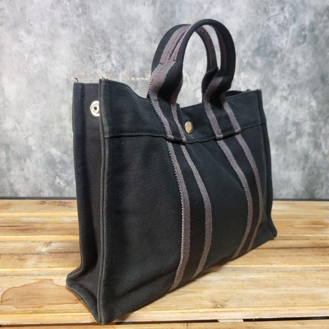 美品 HERMES エルメス フールトゥPM ブラック キャンバストート