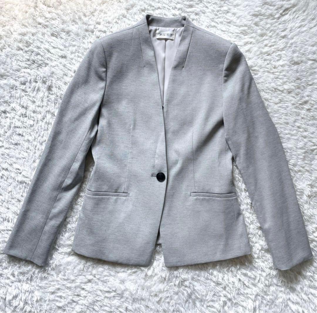 PLST プラステ ノーカラー セットアップ スーツ グレー Sサイズ 美品