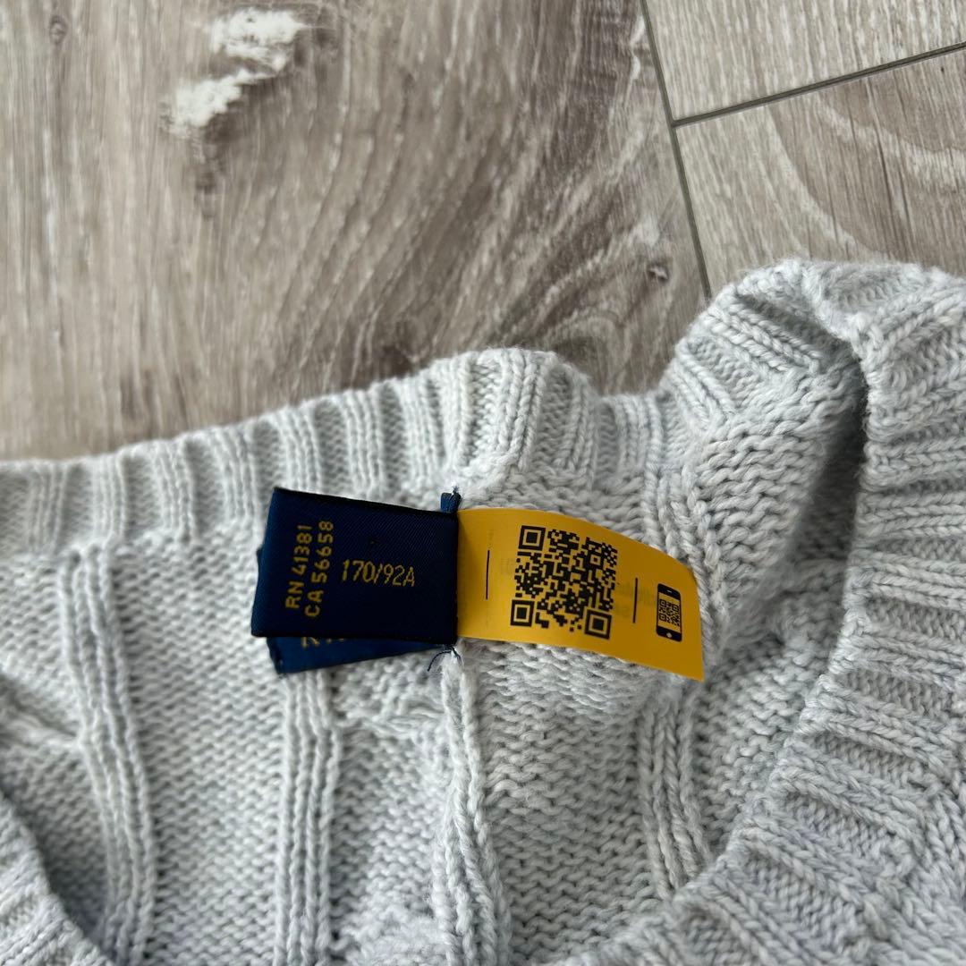 【現行タグ】ポロラルフローレン ケーブルニット セーター 灰色 紺 S