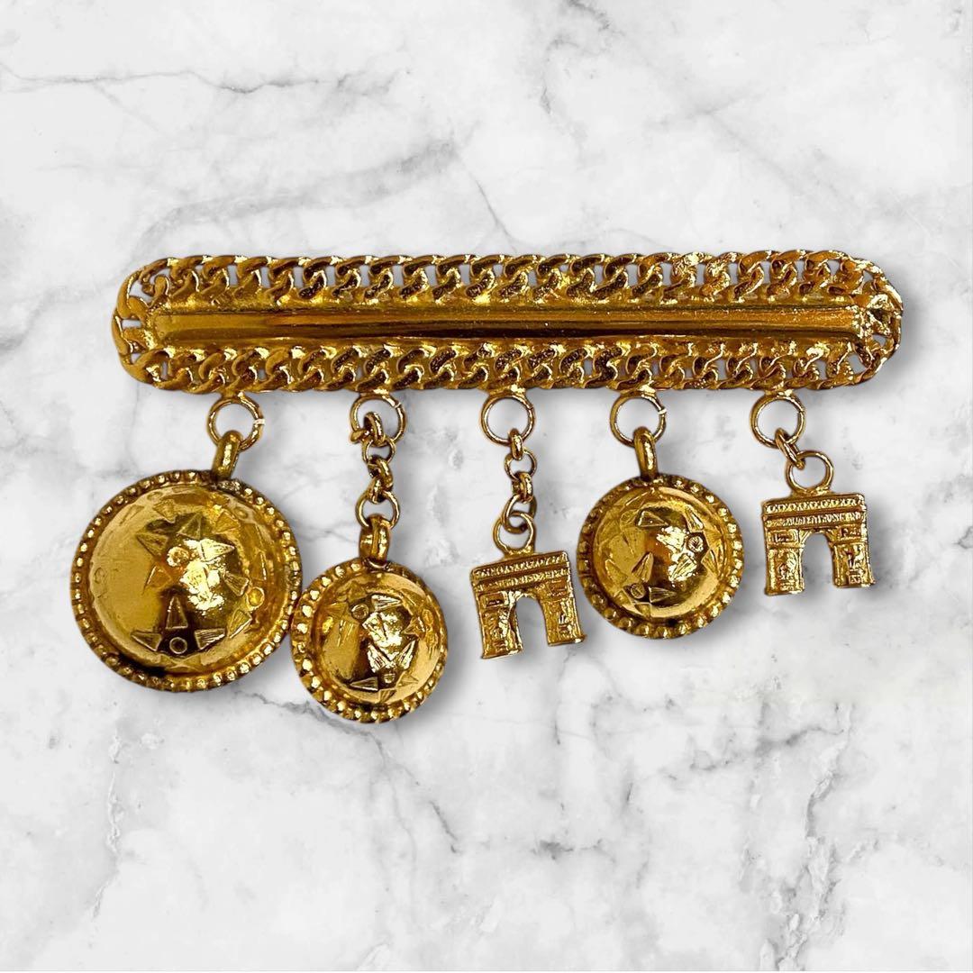 入手困難★セリーヌ★ブローチ スターボール 凱旋門 ゴールド チェーン 刻印