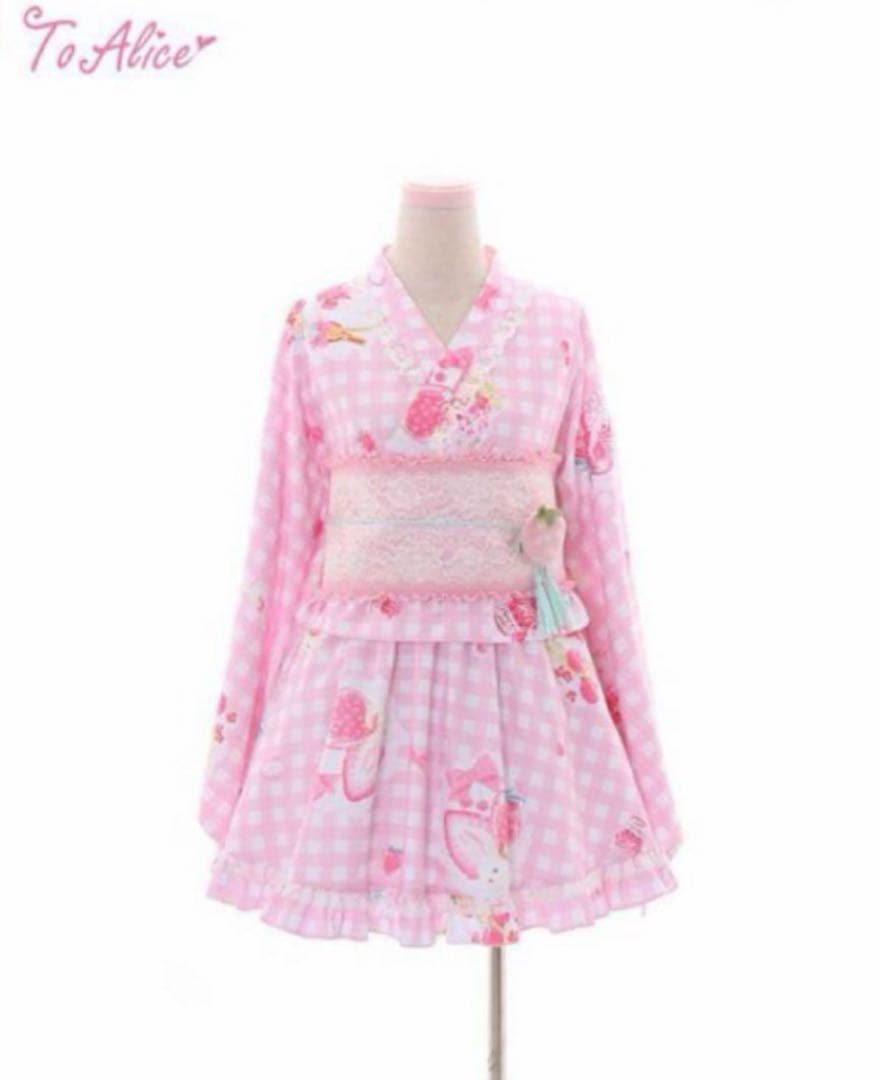 ToAlice いちごギンガムチェック浴衣セット ピンク S