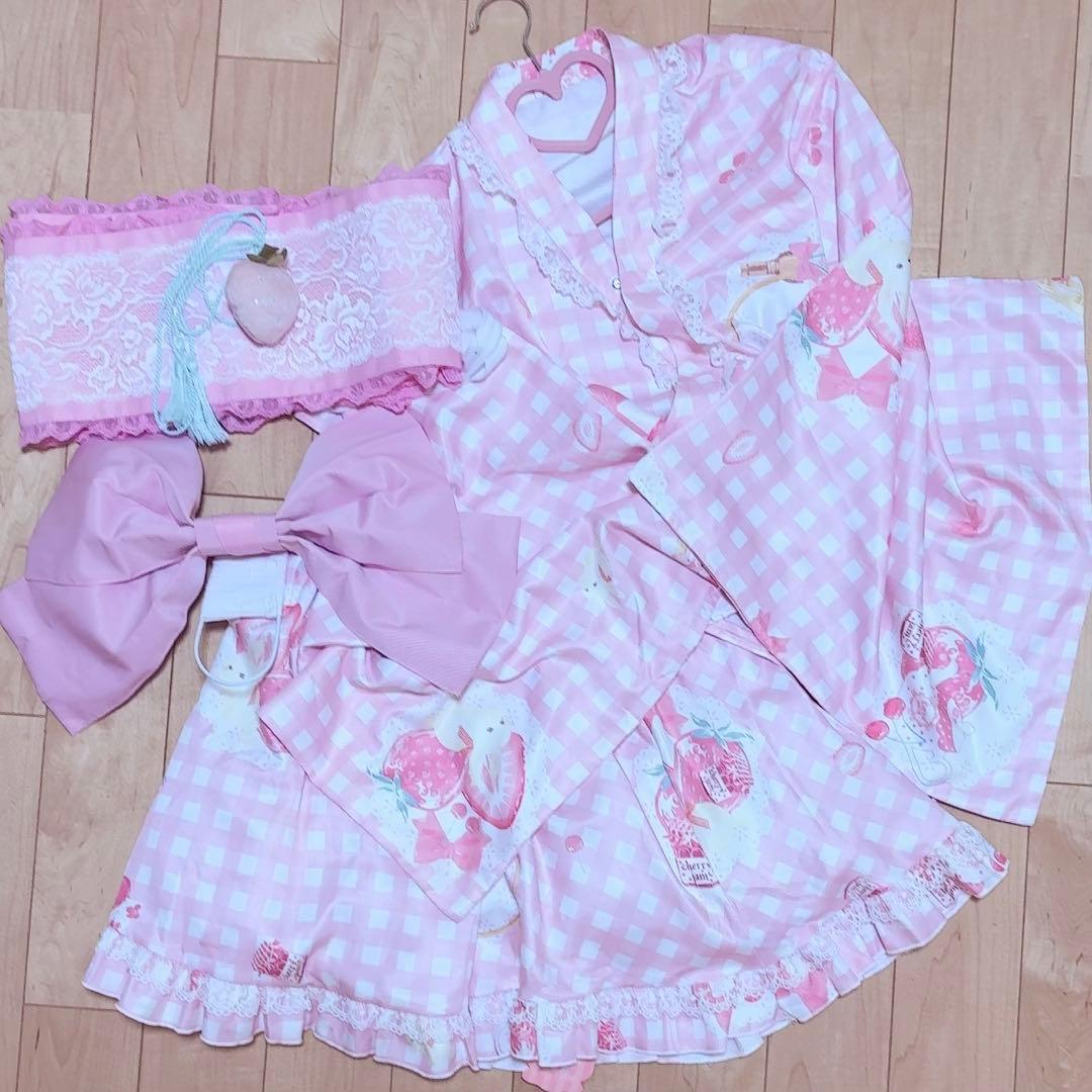 ToAlice いちごギンガムチェック浴衣セット ピンク S