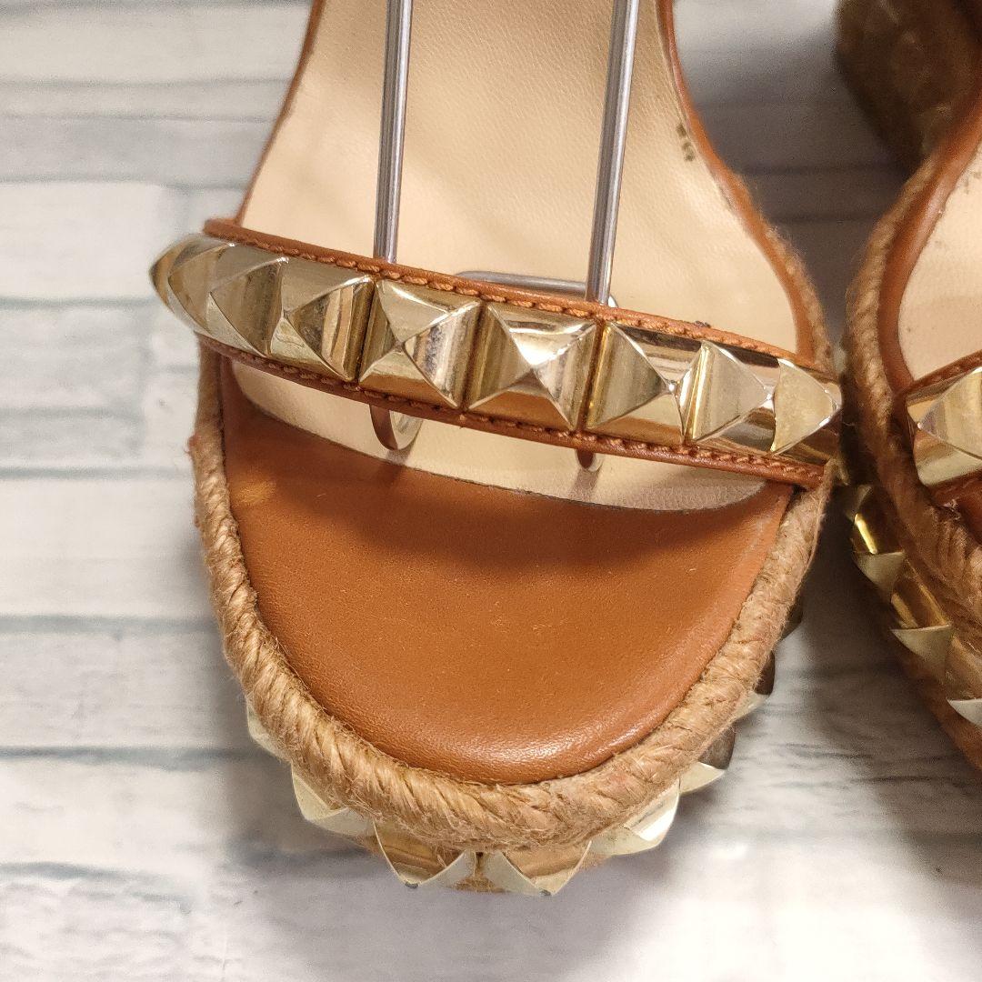 ルブタン　カタクロウ　ウェッジソールサンダル　レザー　ブラウン×ゴールド　37