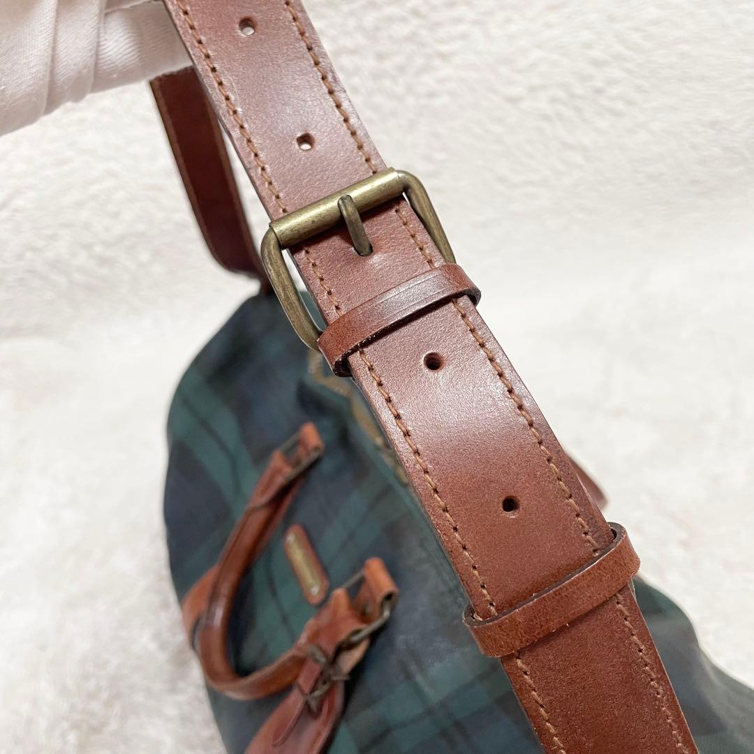 ポロラルフローレン☆2wayボストンバッグ グリーンチェック 大容量 南京錠