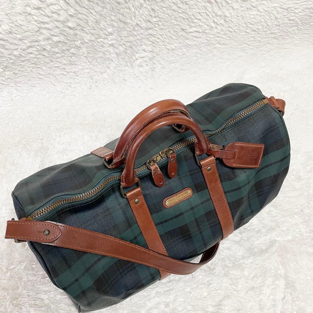 ポロラルフローレン☆2wayボストンバッグ グリーンチェック 大容量 南京錠