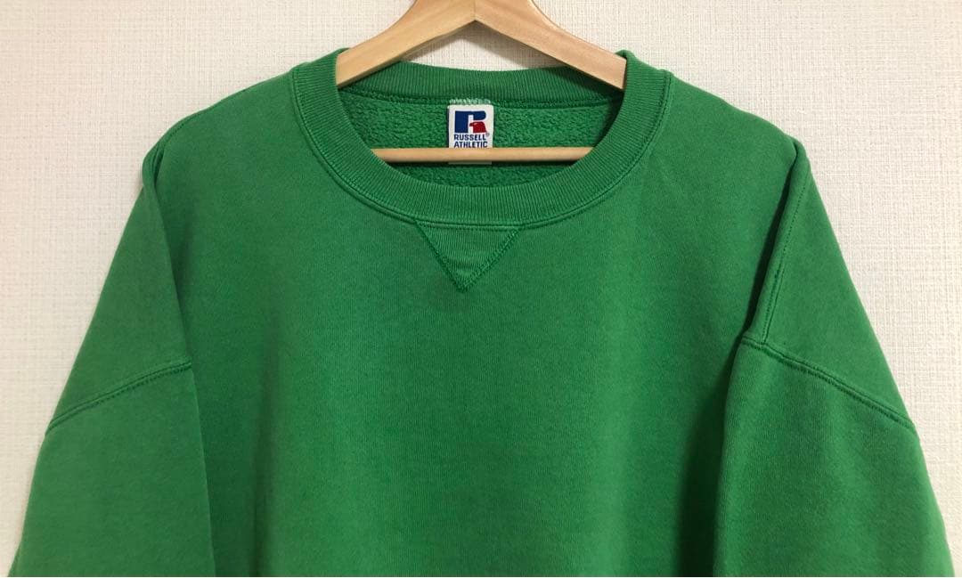 激レアカラーケリーグリーンUSA製90s ラッセル アスレチック 前Vスウェット