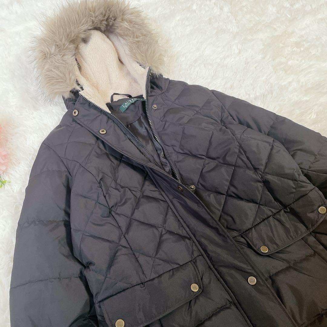 美品　ローレンラルフローレン　ロング丈キルティング　ダウンコートジャケット　黒