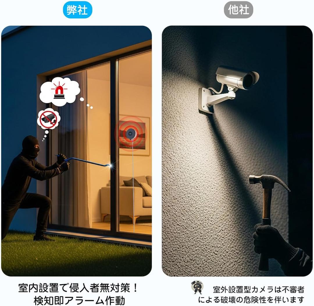 眩光対策 F1.0大口径レンズ搭載 2窓カメラ 防犯カメラ ワイヤレス 室内