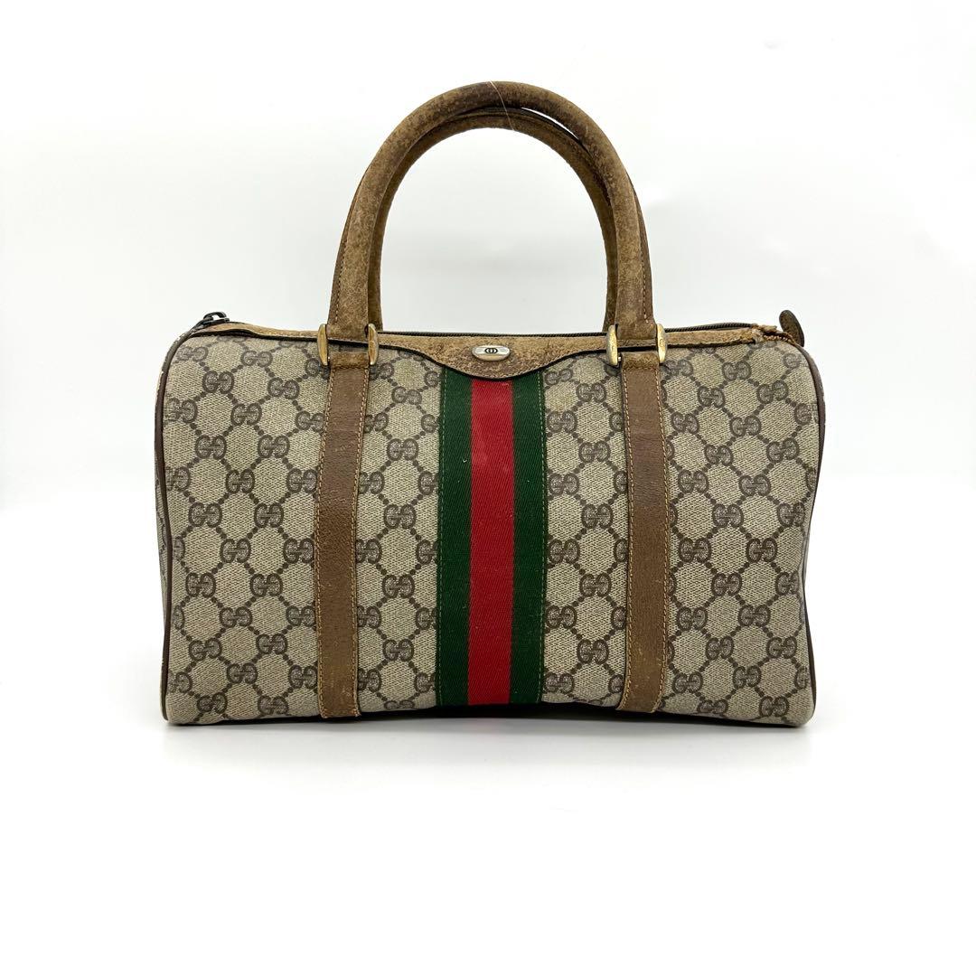 GUCCI グッチ ボストンバッグ GG柄 PVC レザー シェリーライン