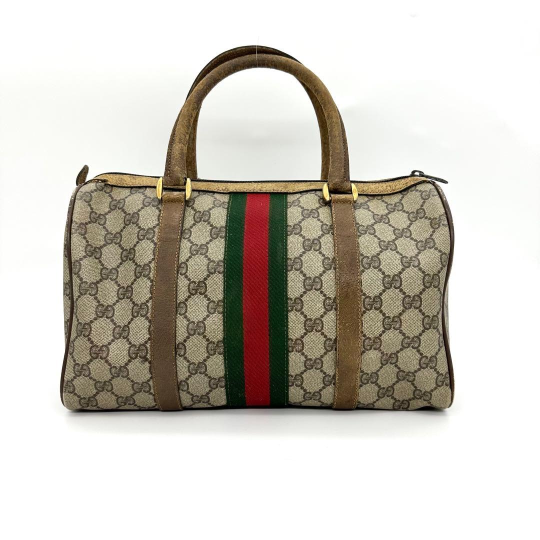 GUCCI グッチ ボストンバッグ GG柄 PVC レザー シェリーライン