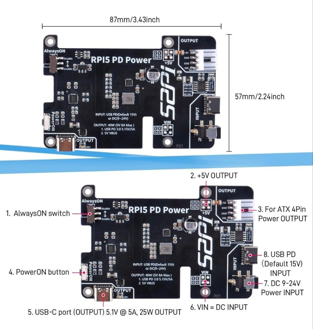 RPi5 PD Power Board Raspberry Pi 5(拡張用)