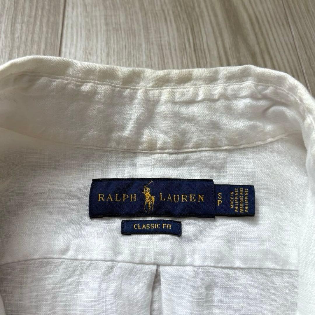 ポロラルフローレン リネン100% 長袖シャツ S ホワイト ポニー刺繍 近年
