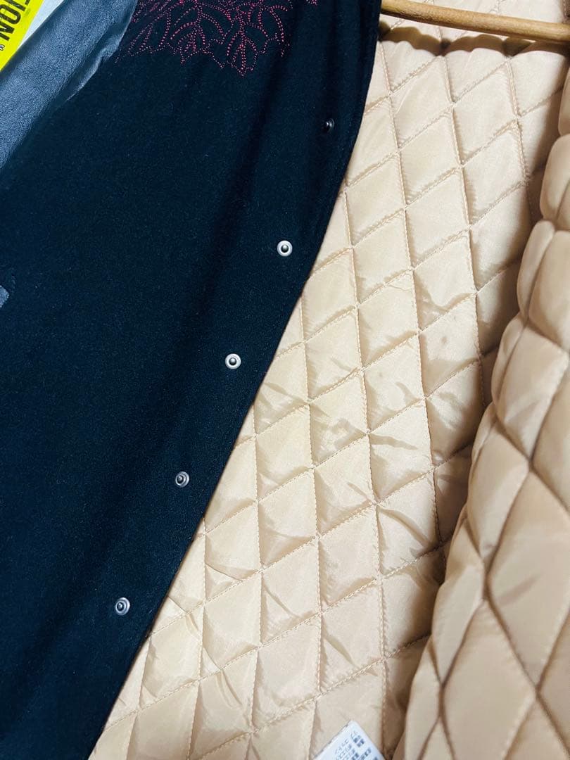 極限定 錦 スカジャン 切り替え 本革レザー 伝説銀鳳凰 銀 刺繍 絡繰魂 黒