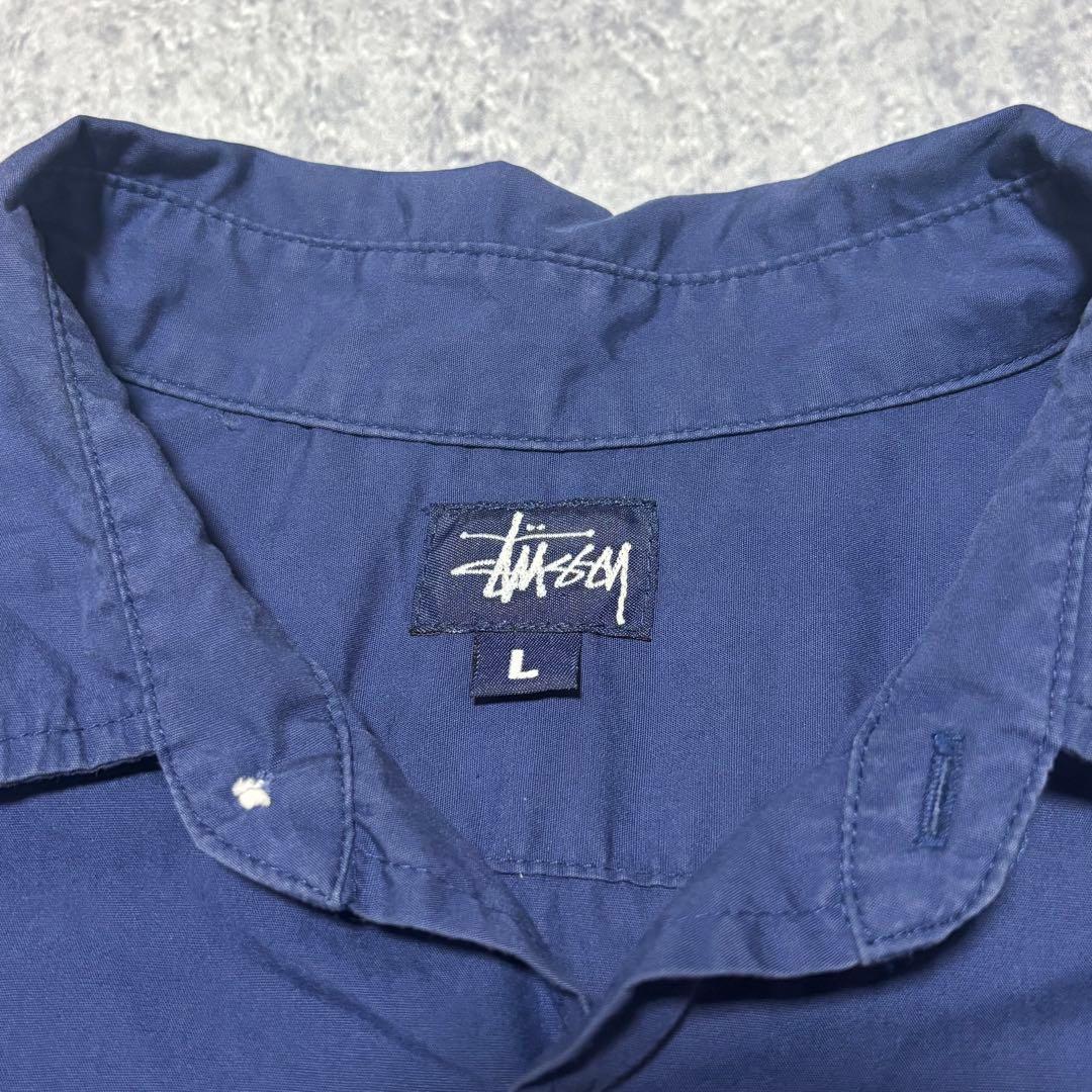 【希少】90s USA製 OLD STUSSY 紺タグ 長袖シャツ 開襟 ナス紺