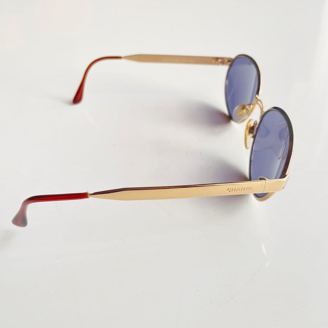 CHANEL シャネル オーバル サングラス ゴールド 度なし ブルーレンズ