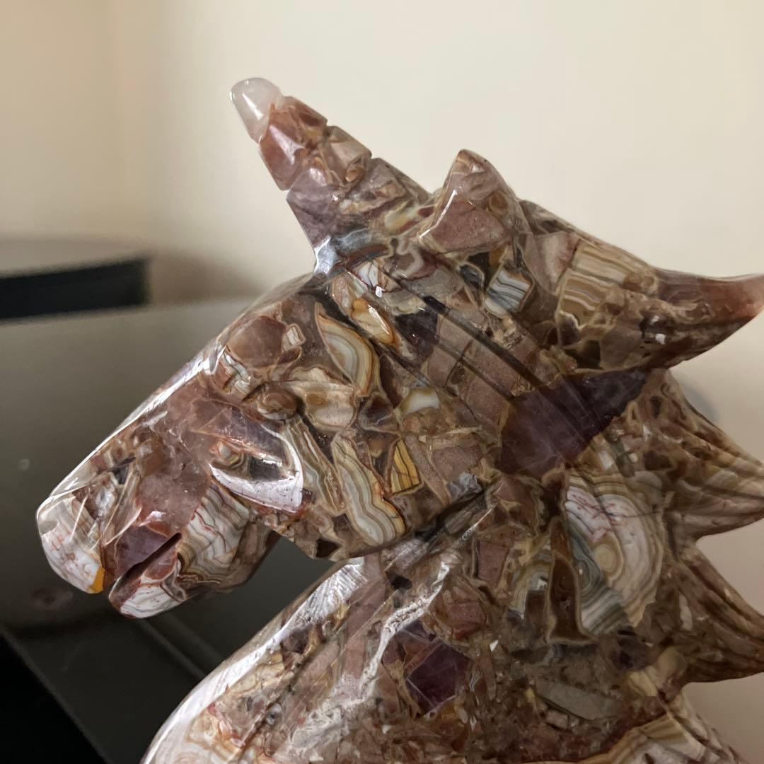 特大！メキシコアゲートとアメジストの共生　ユニコーン　ペガサス　天然石置物