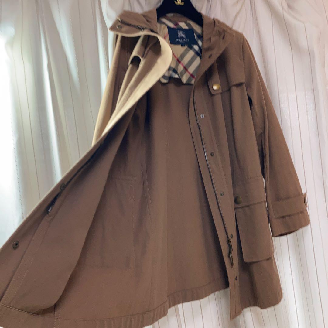 バーバリーロンドン✨モッズコート　46 大きいサイズ　茶　メガチェック　フード