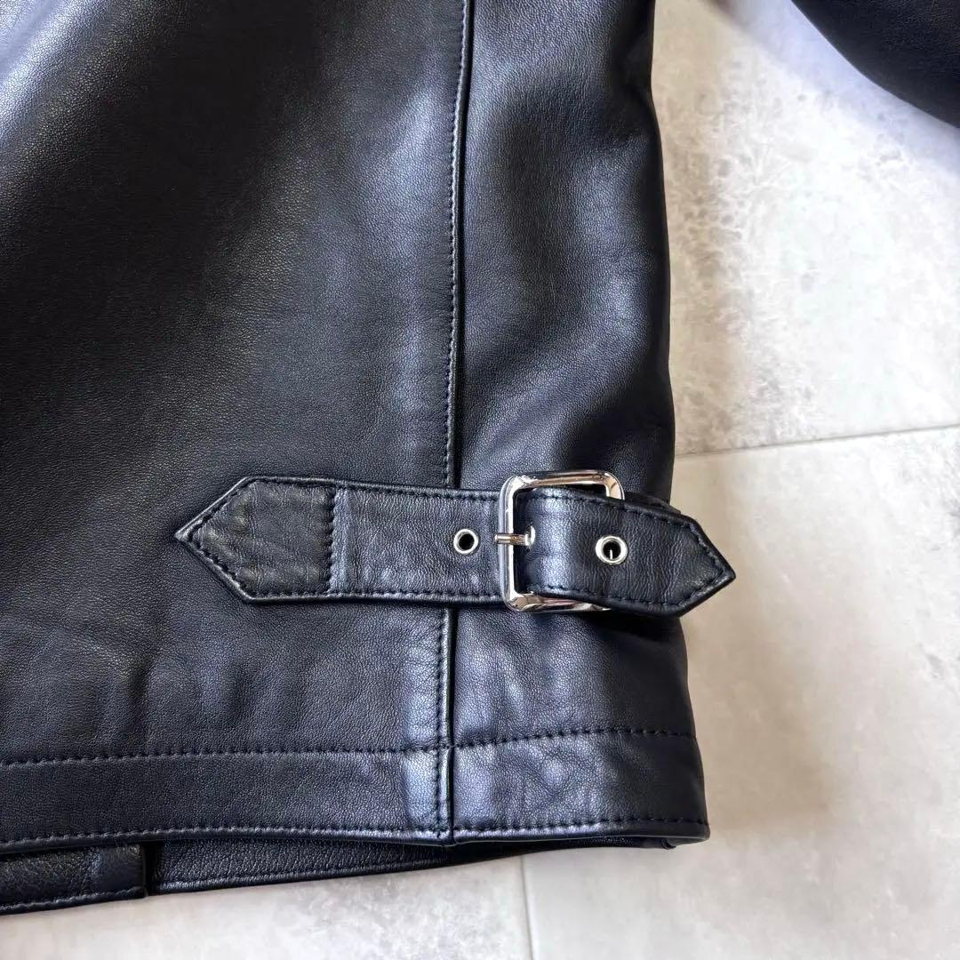 【美品】チンクアンタ ラムレザーシングルライダースジャケット ブラック 46