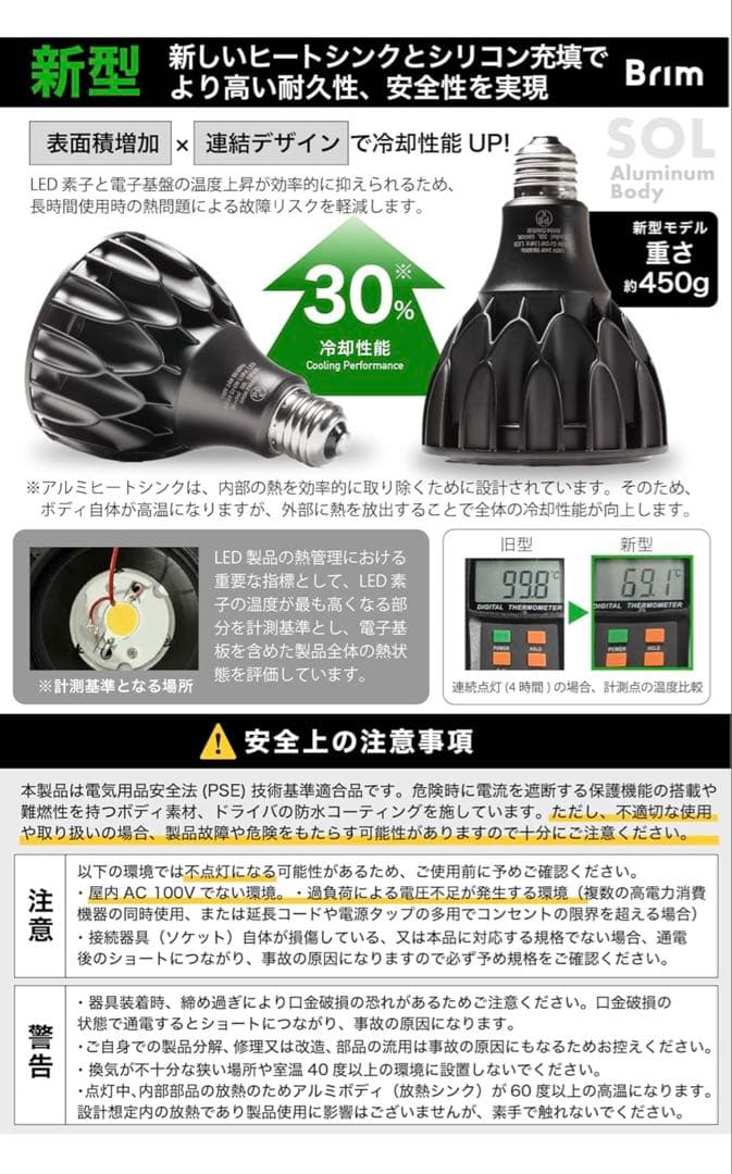 BRIM SOL 24W 植物育成ライト LED フルスペクトル 白色5800K