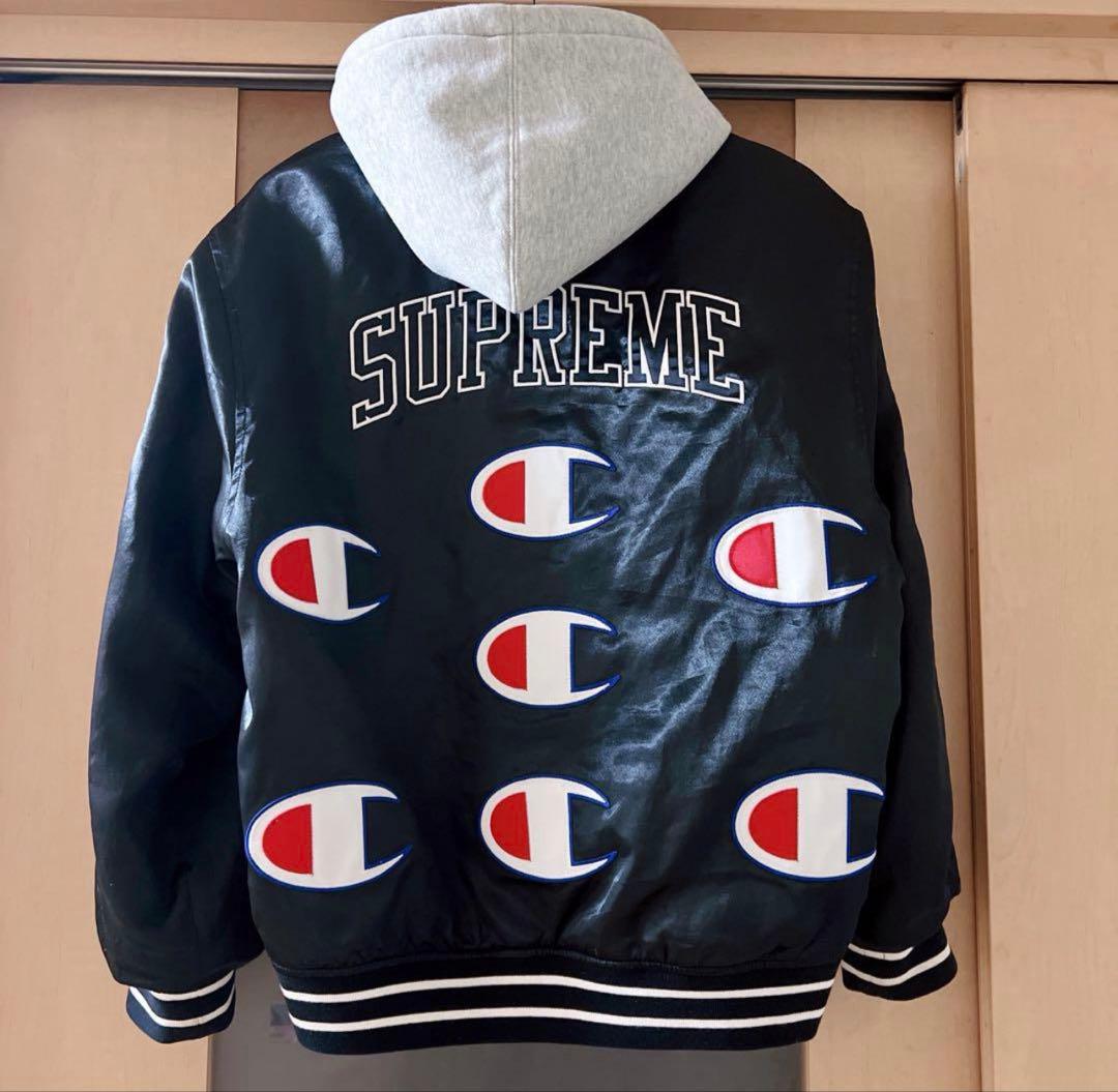 【Champion & SUPREME】 フード付き アウター S 黒