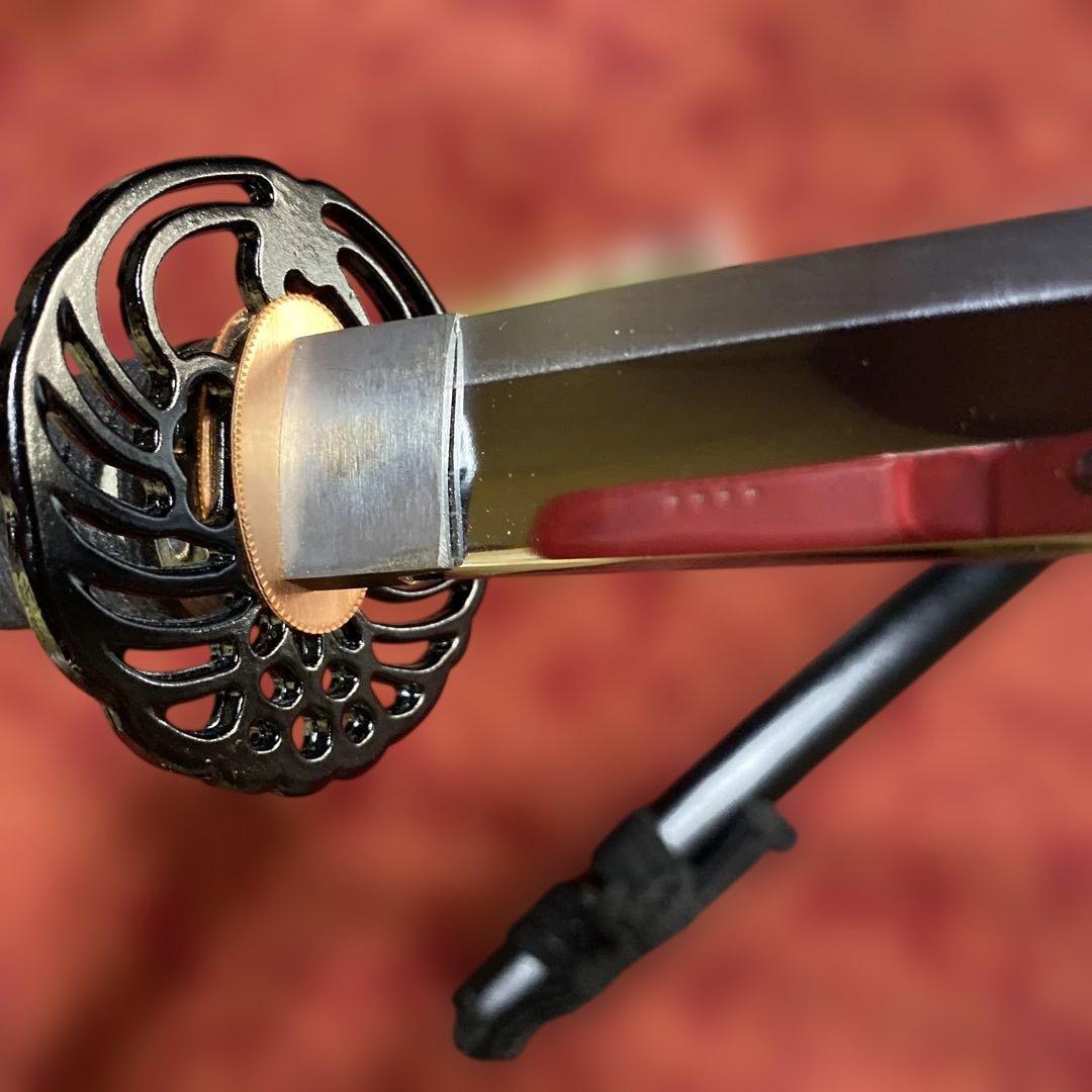 女性•少年向き高級居合刀(刀袋付) 黒柄 鶴羽透し丸鍔