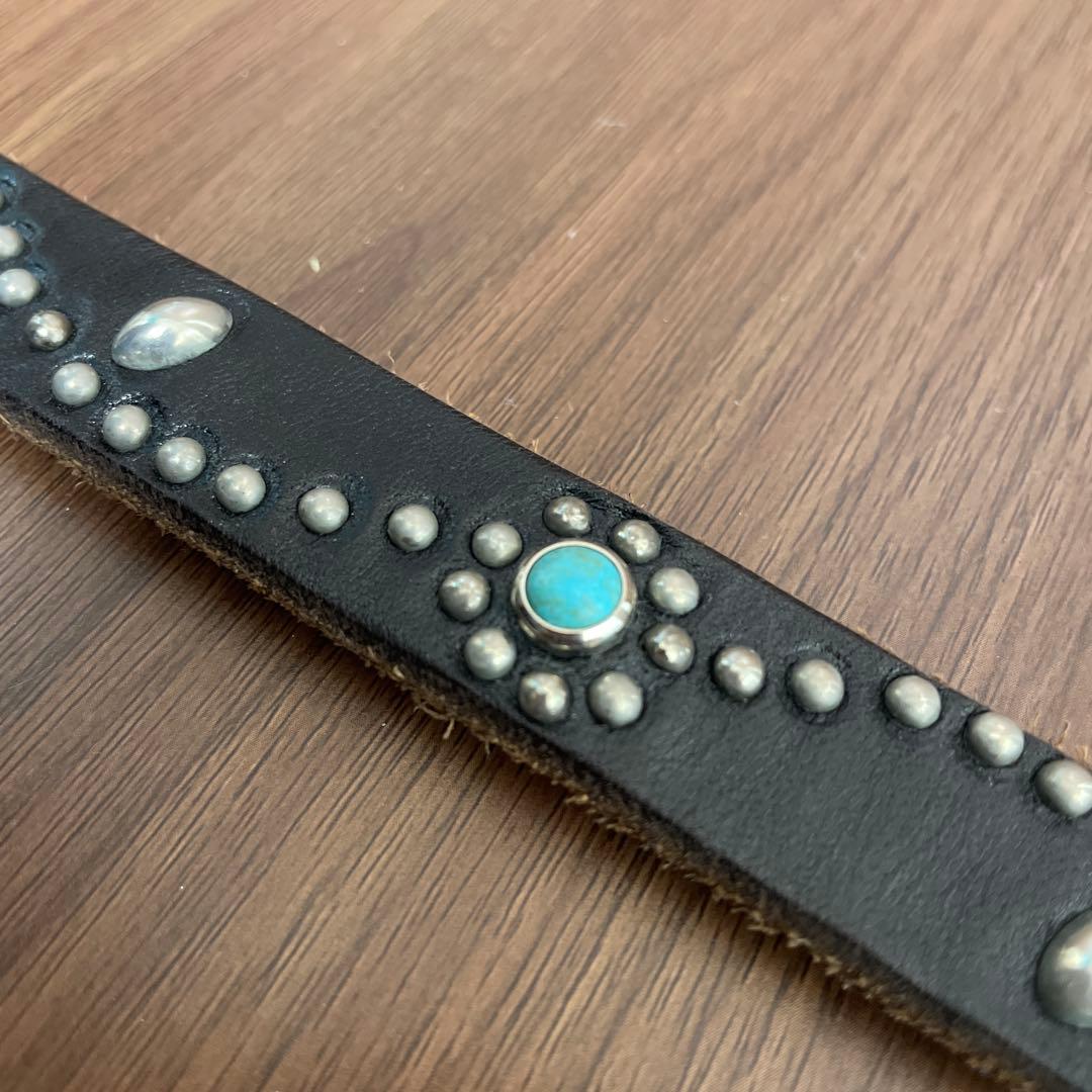 HTC フラワースタッズ ナロー ベルト 38 黒 ターコイズ