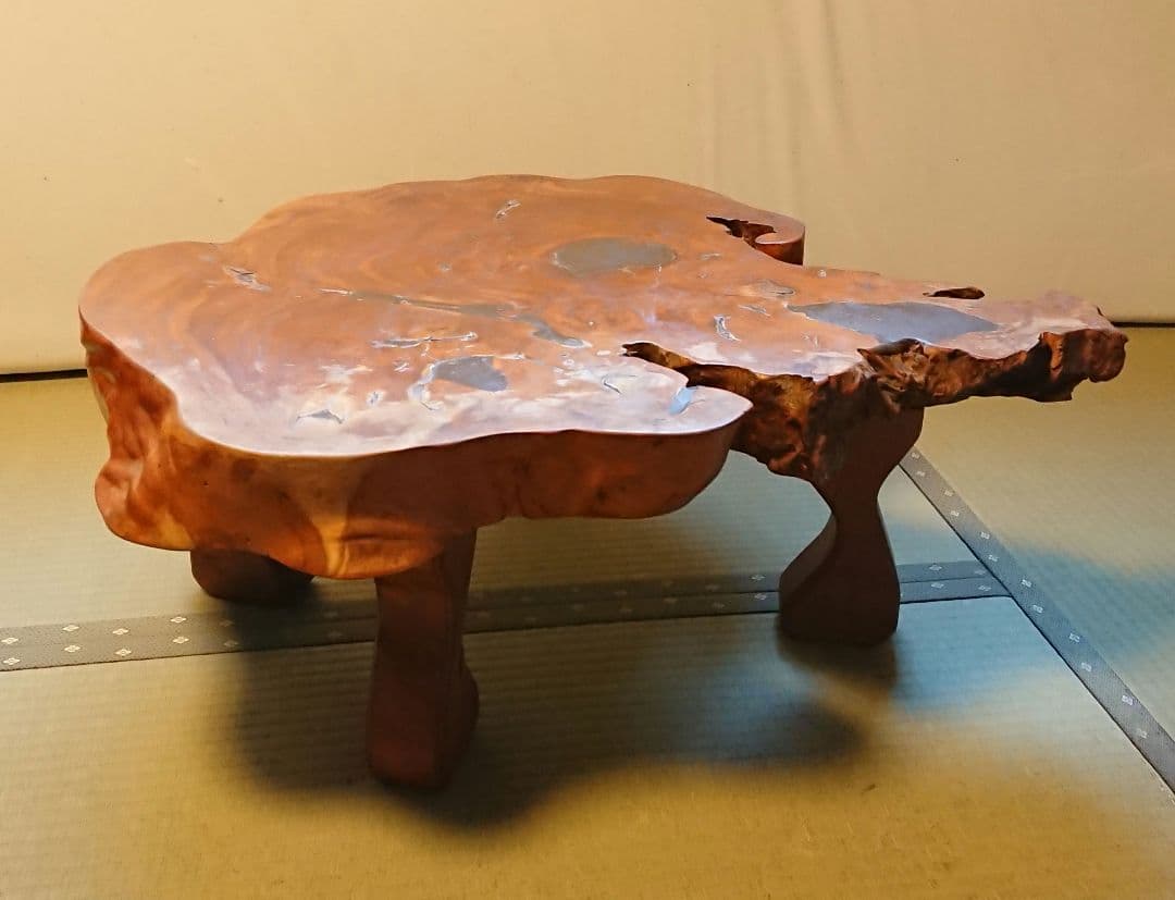 1点物 光沢と木目が美しい ケヤキ座卓 欅 ちゃぶ台 床の間 盆栽飾り台 和室@