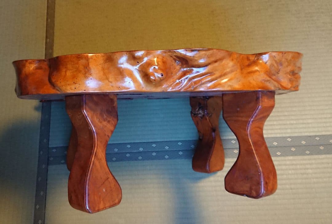 1点物 光沢と木目が美しい ケヤキ座卓 欅 ちゃぶ台 床の間 盆栽飾り台 和室@