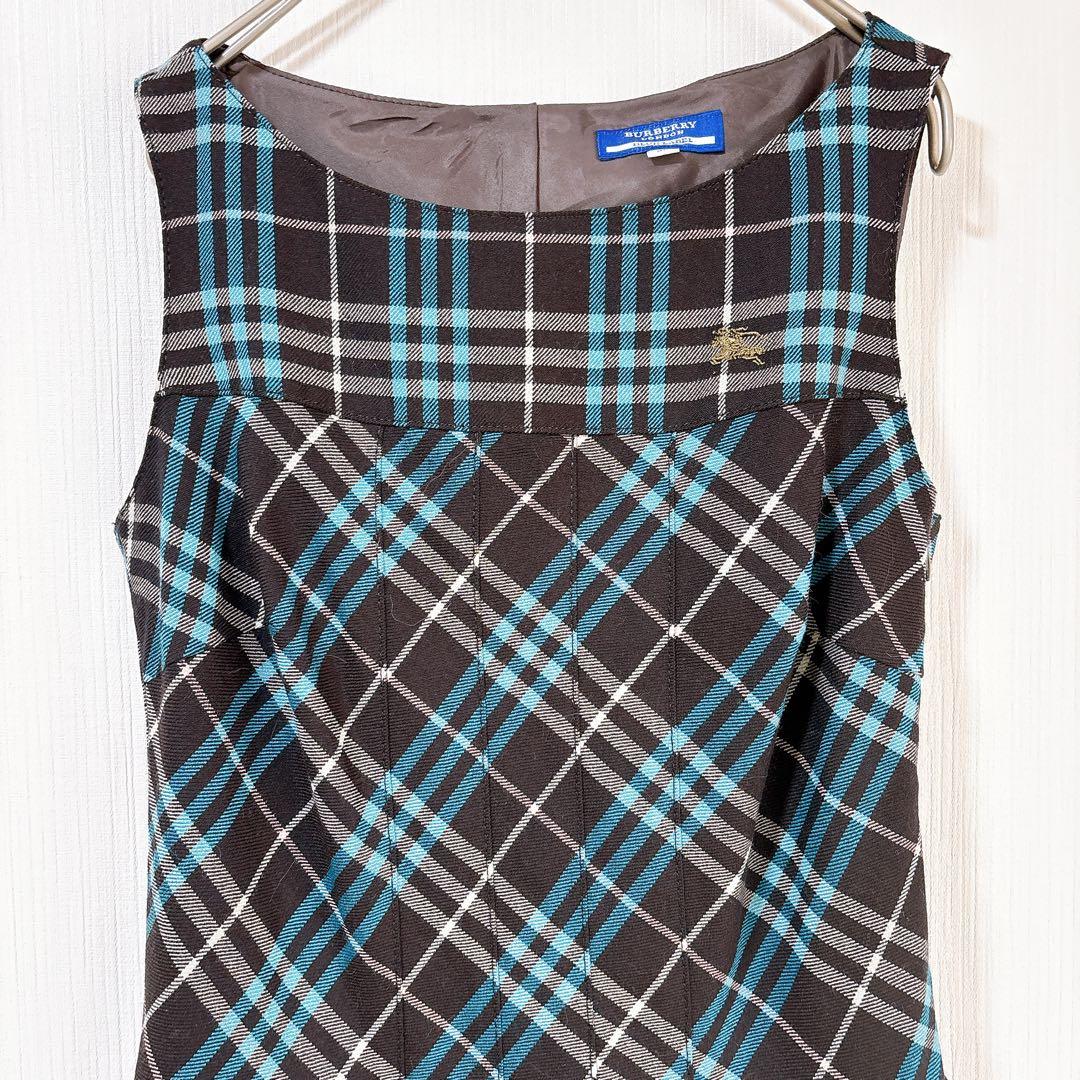 【美品】バーバリー　チェック　ノースリーブ　ロゴ　ミニワンピース　ホース刺繍