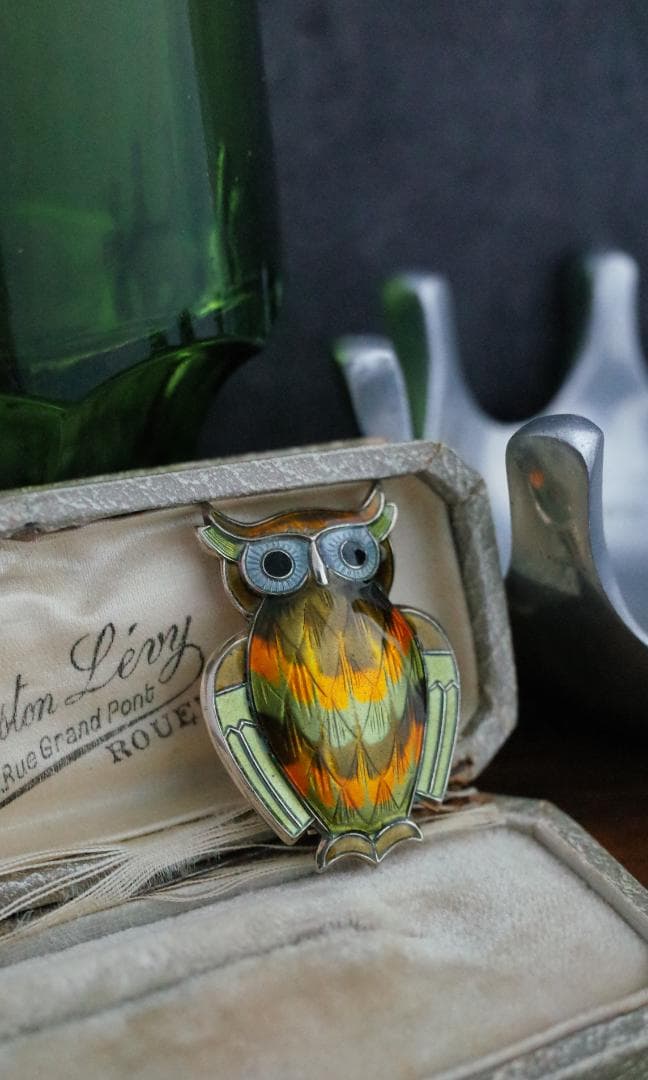 Norway＊北欧ヴィンテージシルバーブローチ＊ゴールドフクロウ＊アンティーク