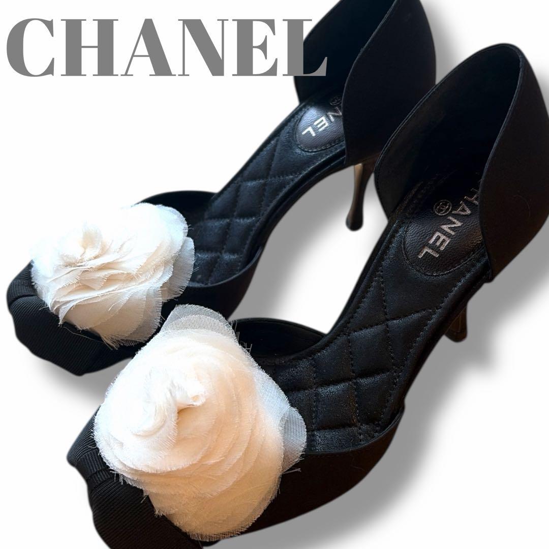 CHANEL カメリア　ハイヒール　リボン　34C 21-22cm相当