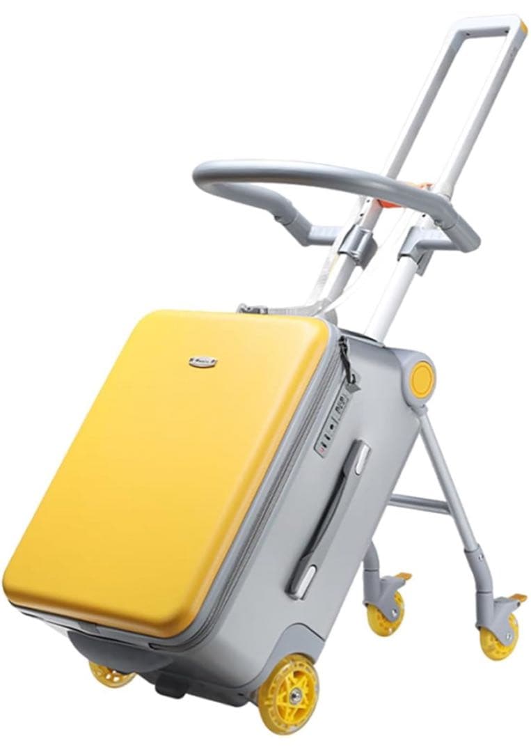 子供が乗れるキャリーケース クッションシート付き乗れるスーツケースイエロー 新品
