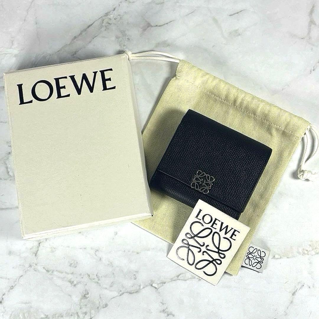 【美品】ロエベ 二つ折り財布 アナグラム コンパクト フラップウォレット