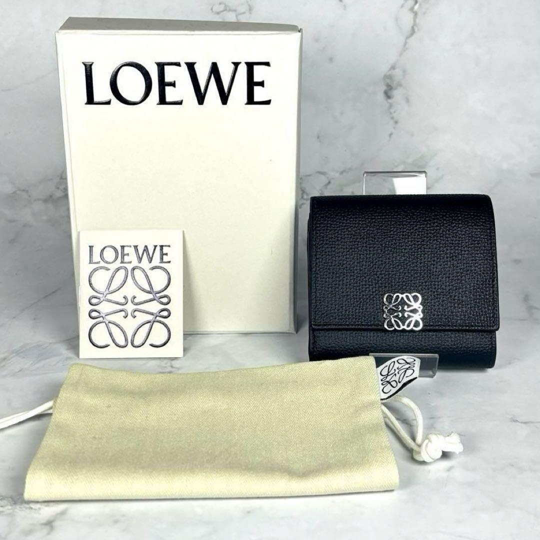 【美品】ロエベ 二つ折り財布 アナグラム コンパクト フラップウォレット