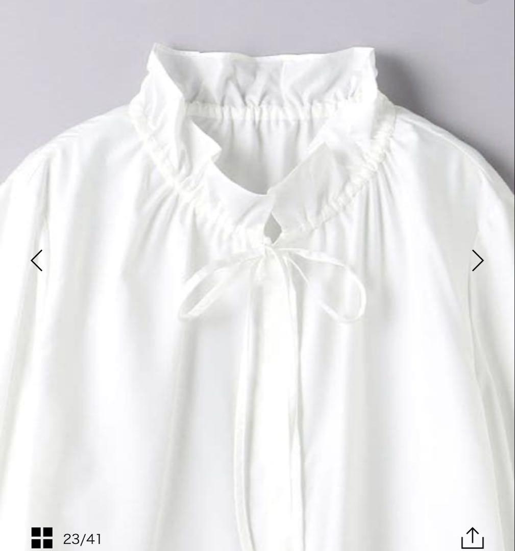 UNITED ARROWS フリルカラーフレアスリーブブラウス　オフホワイト