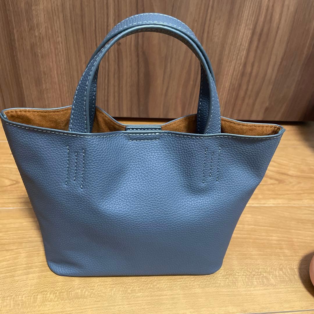 ユナイテッドアローズ UA M/F TOTE XS ブルー シボ 合皮 トート