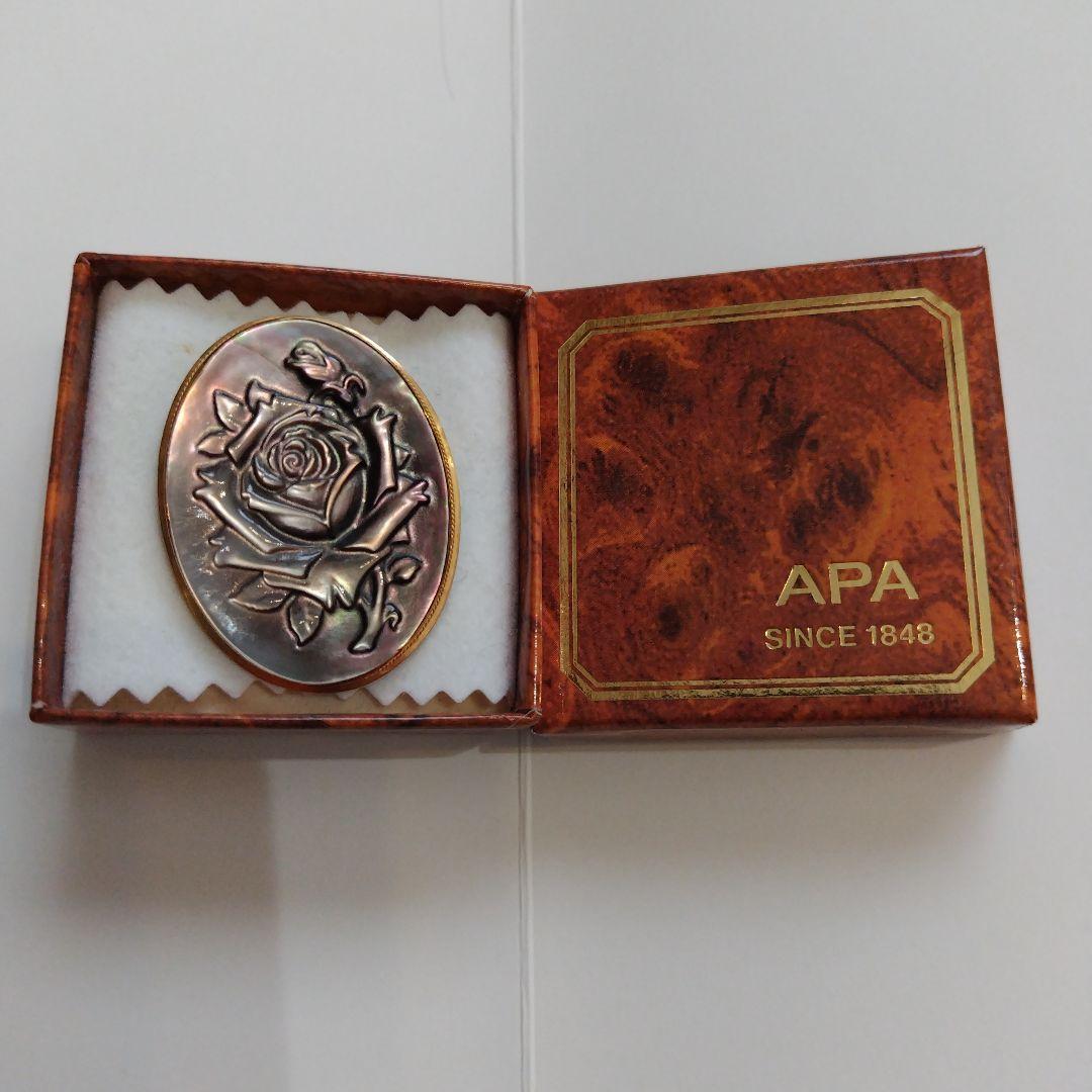 【美品】APA イタリア製 バラ シェル カメオ 2WAYブローチ