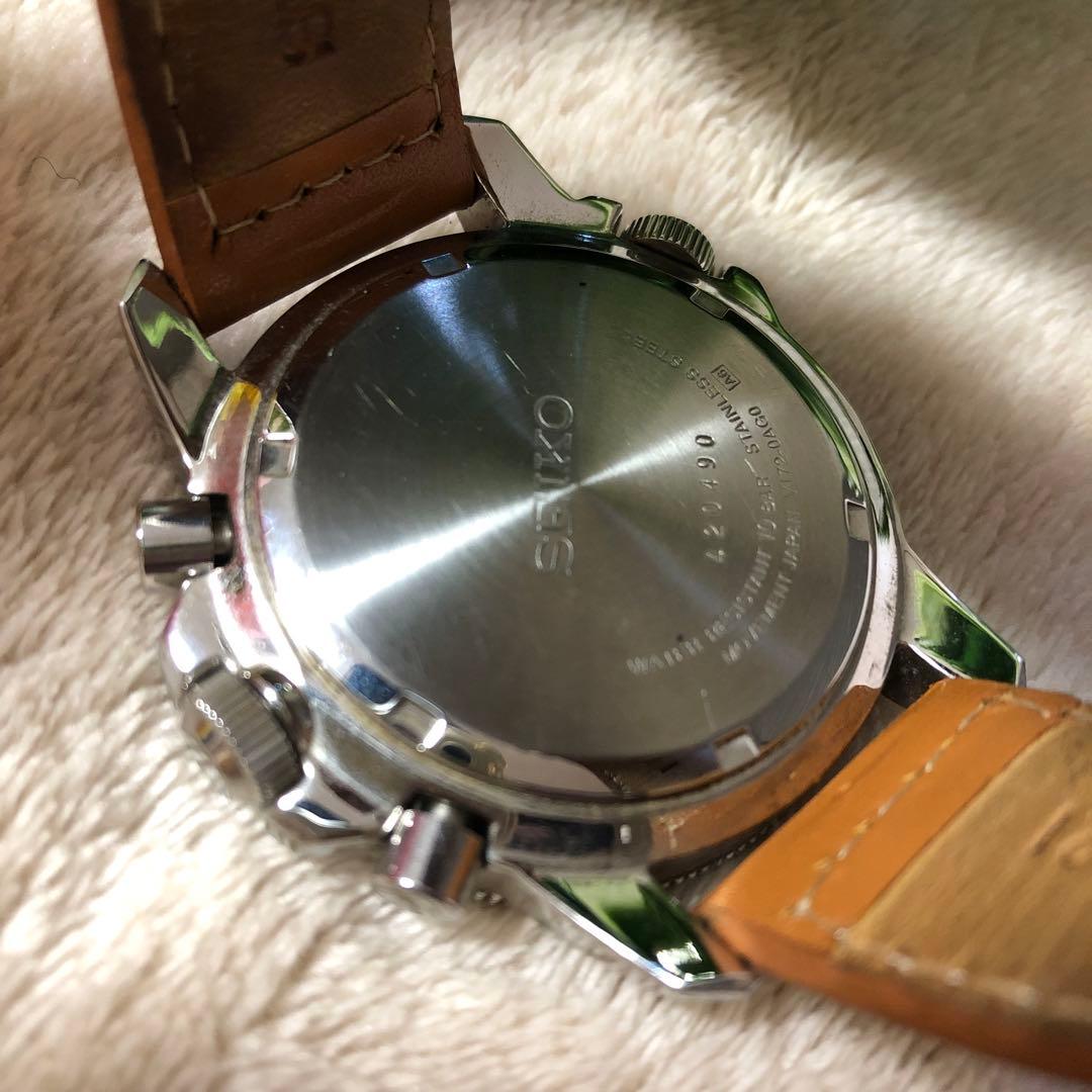 SEIKO セイコー　ソーラー腕時計　クロノグラフ　レザーベルト　メンズ