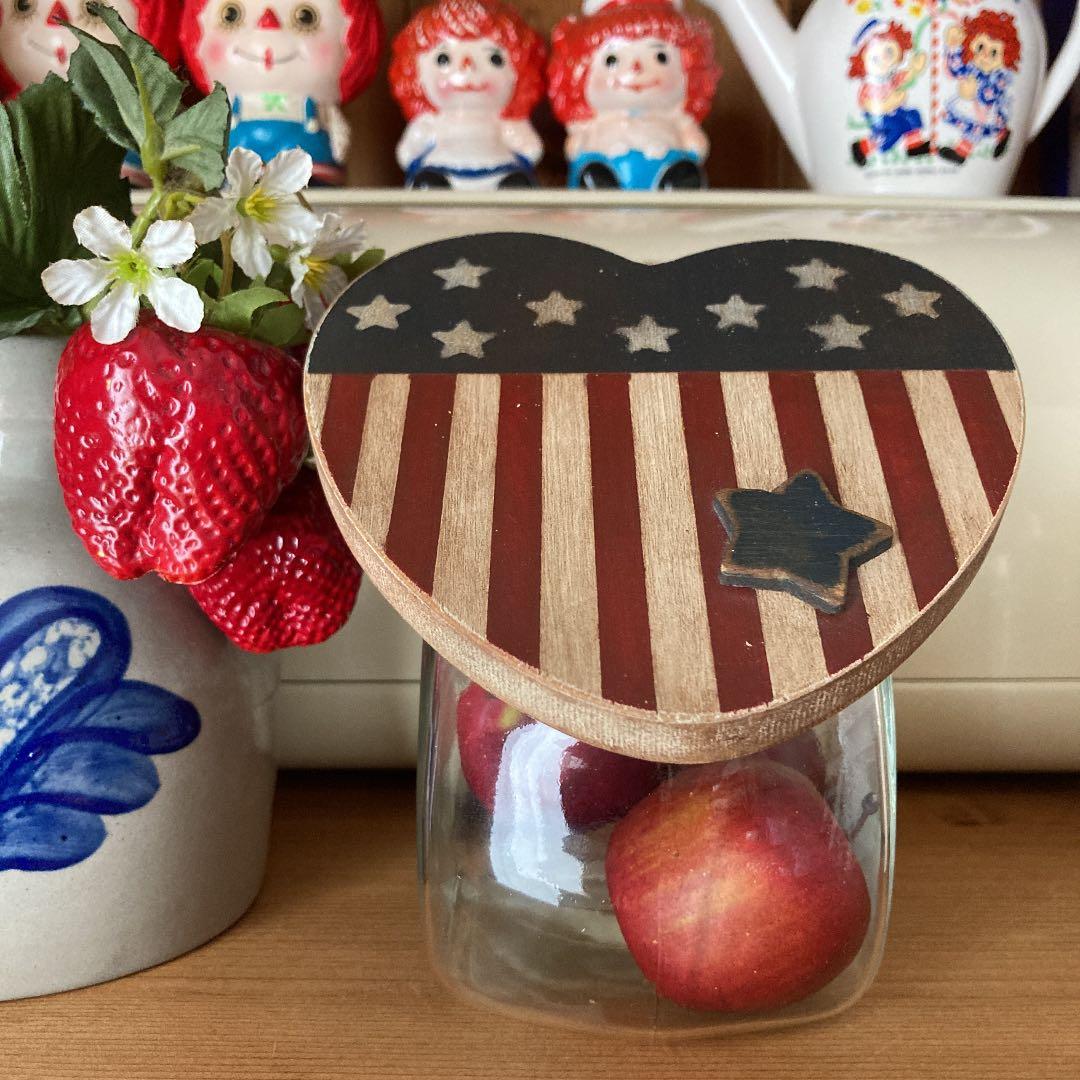 アメリカンカントリー　ヴィンテージ　入手困難　ハートの星条旗　ガラス瓶　コルク栓