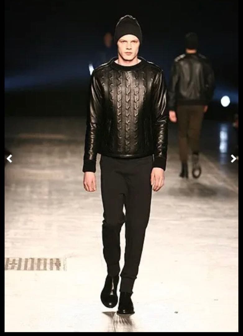 NEIL BARRETT ケーブル編みニット レザー ニールバレットXS 黒