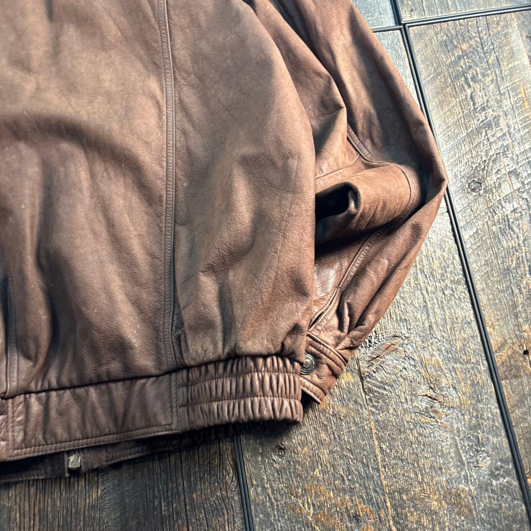 古着　本革　レザーボンバージャケット　ブラウン　2XL 短丈　A2変形　ダブル