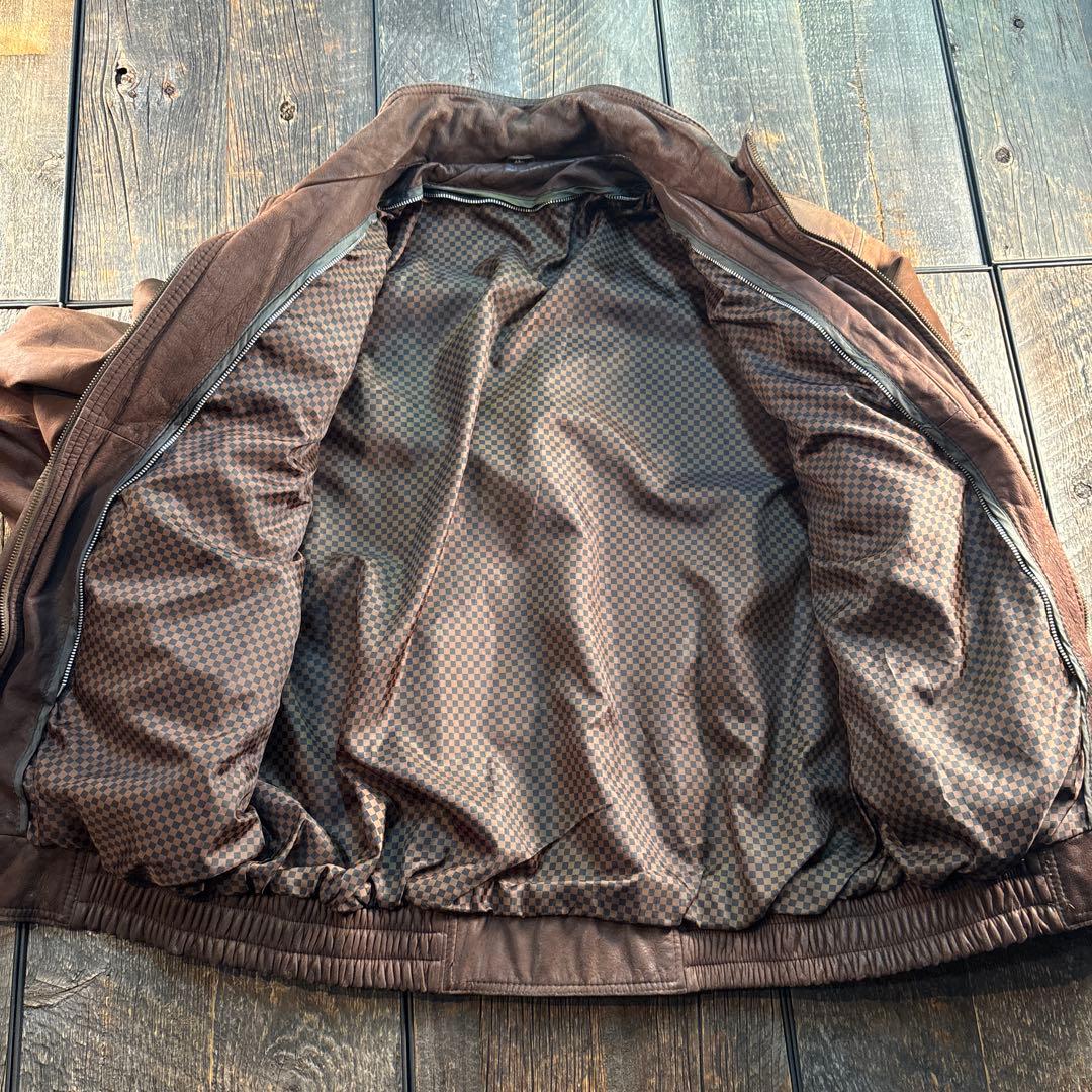 古着　本革　レザーボンバージャケット　ブラウン　2XL 短丈　A2変形　ダブル