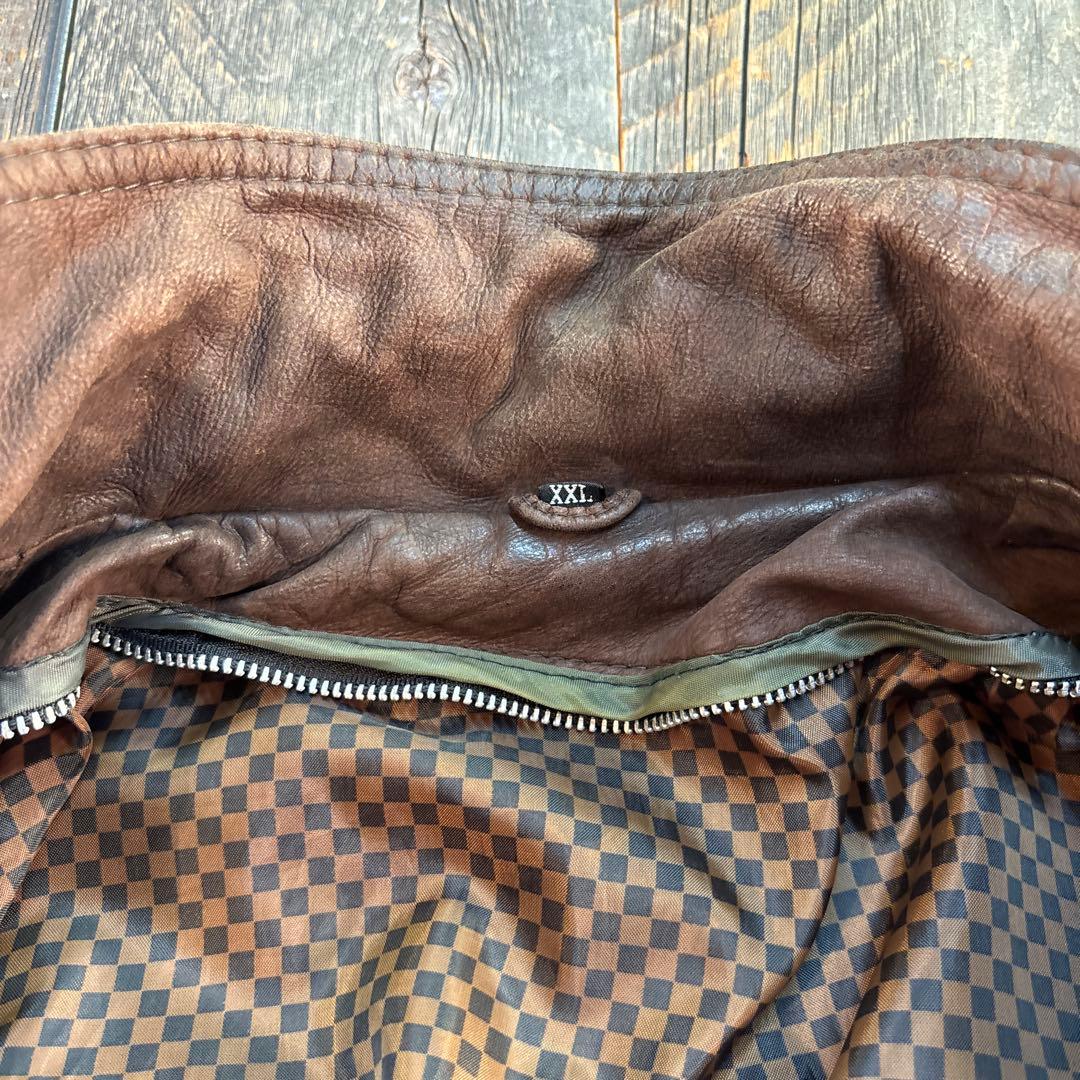 古着　本革　レザーボンバージャケット　ブラウン　2XL 短丈　A2変形　ダブル