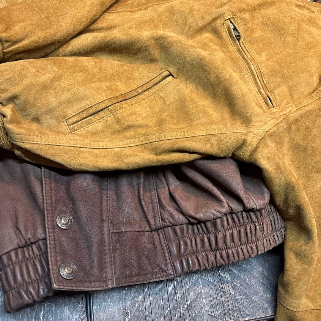 古着　本革　レザーボンバージャケット　ブラウン　2XL 短丈　A2変形　ダブル