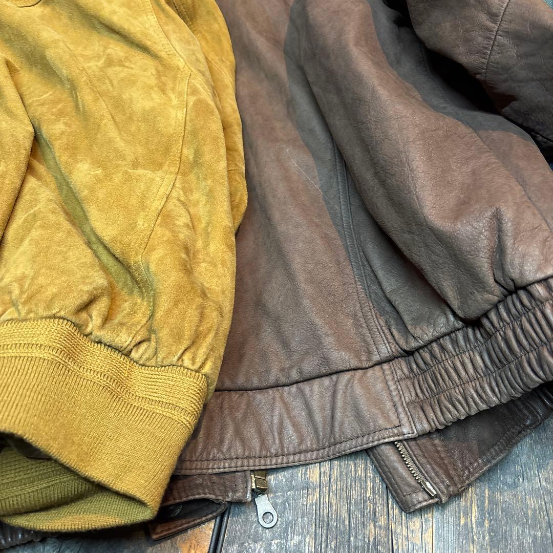 古着　本革　レザーボンバージャケット　ブラウン　2XL 短丈　A2変形　ダブル